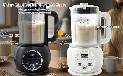 10 in 1 Nut Milk Maker Hot Blender,51oz Homemade Soy, Almond,Oat,Plant Based,Baby Food Maker 20 Blades,Automatic Soybean Machine with 24H Delay Start/Keep Warm8H/Boil Water&Auto Clean