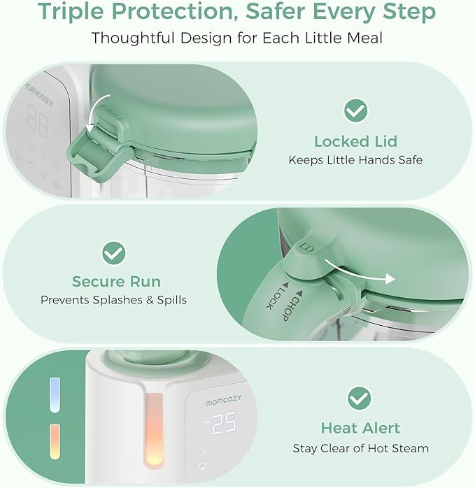 Momcozy AutoMeal Baby Food Maker – One-Step Auto Steam & Blend Food Processor, 15oz Large Cup & 6-Blade Design, Self-Cleaning, Auto 3-Stage Texture Settings for Effortless Homemade Baby Puree