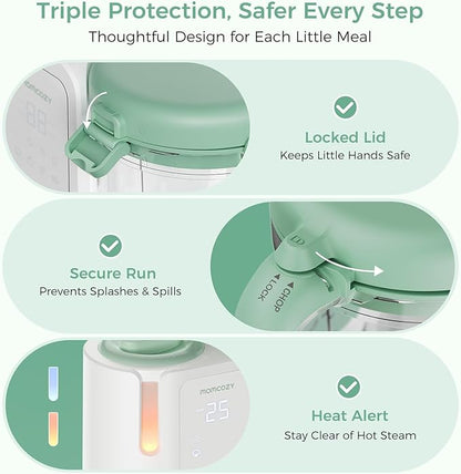 Momcozy AutoMeal Baby Food Maker – One-Step Auto Steam & Blend Food Processor, 15oz Large Cup & 6-Blade Design, Self-Cleaning, Auto 3-Stage Texture Settings for Effortless Homemade Baby Puree