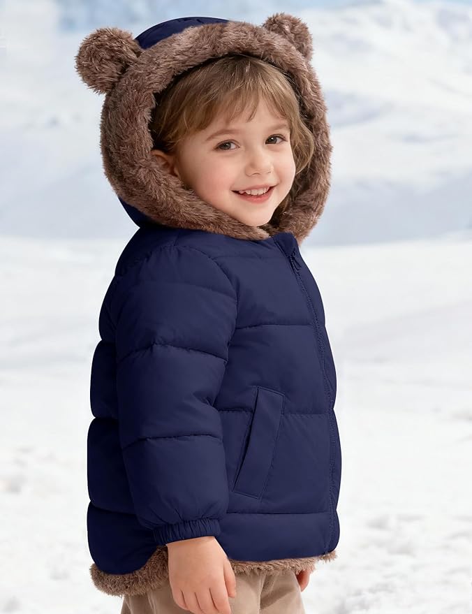 COZYPOIN Toddler Baby Boys Girls Winter Fleece Jackets Cute Bear Hooded Coats Little Kids Warm Windproof Outerwear for 1-6T
