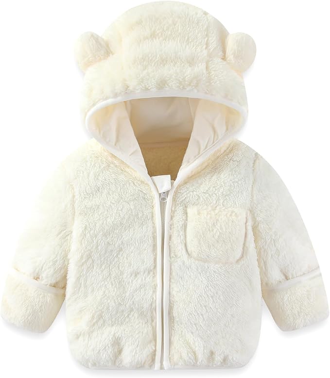 Baby Infant Boys Girls Winter Coat with Fold-Over Mittens Fleece Outwear Jacket Warm Clothes Bear Hooded