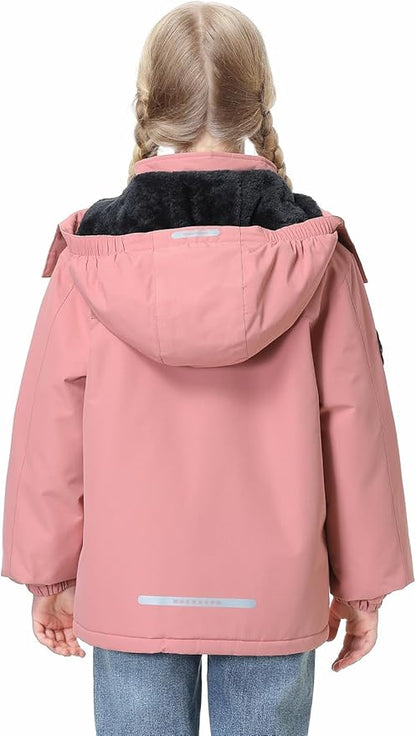 Kid's Ski Jacket Waterproof Winter Coat Boy's and Girl's Fleece Snowboarding Jackets with Detachable Hood