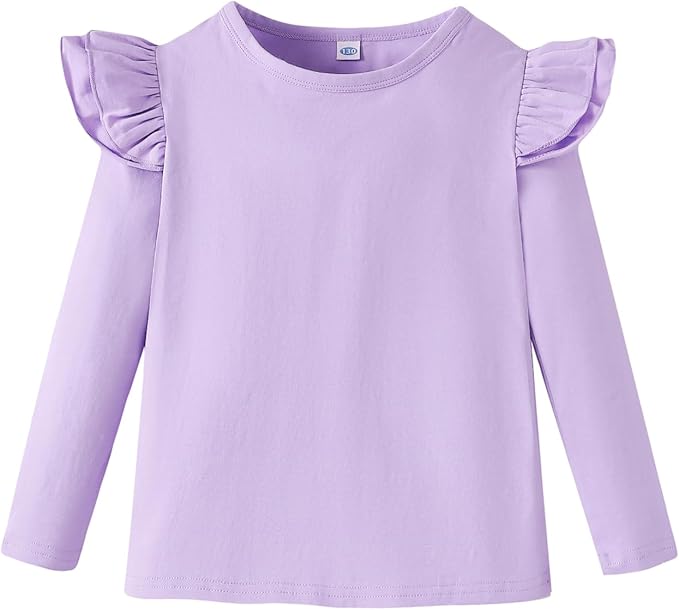 LYSMuch Toddler Baby Girls Long Sleeve Ruffle T Shirt Kids Casual Plain Solid Top Blouse T-Shirt Undershirt