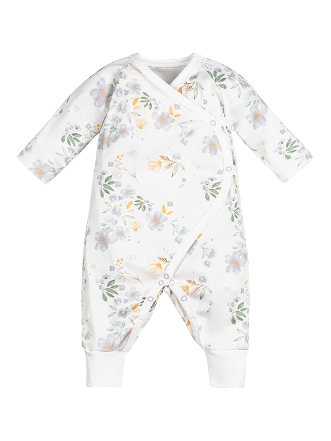 Under the Nile Organic Cotton Side Snap Kimono, Modern Daisy. Newborn