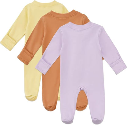 Aablexema Baby Organic Cotton Footed Pajamas Zip Up Preemie Newborn One Piece Long Sleeve Onesie Pjs