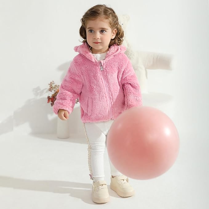 Baby Toddler Boys Girls Fleece Jacket with Hood Zip Up Cute Bear Coats for Infant Boys Girls Fuzzy Jacket with Ear 1-5T