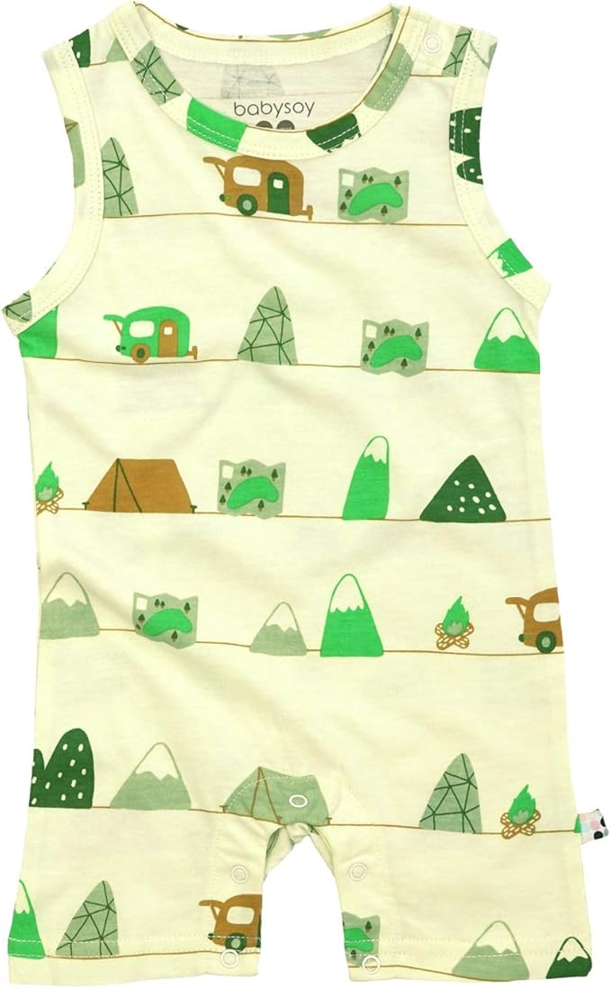 Babysoy Organic Pattern Print Tank Romper Shortall