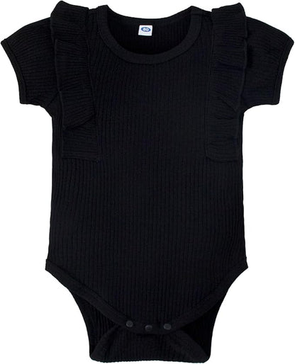 0-24M Infant Ribbed Romper Baby Girls Knit Ruffle Bodysuit Toddler Girl Solid Color Jumpsuit Holiday Shirt Tpos