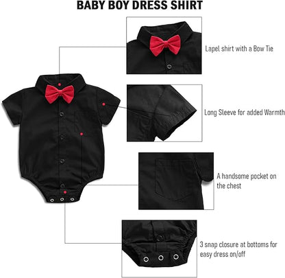 SOBOWO Baby Boys Dress Shirt Onsie Infant Short Sleeve Button Down One-Piece Romper Formal Wedding Gentleman Outfits 0-24M