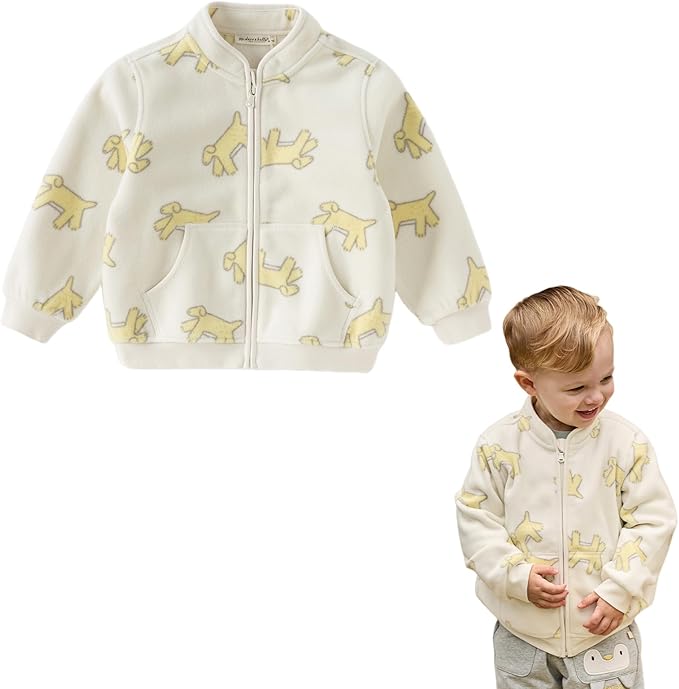 DAVE&BELLA Toddler Printed Polar Fleece Jacket, Zip Up Lightweight Outerwear for Kids Boys Girls Fall Spring Coat 2-9 Years