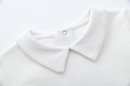 Teach Leanbh Infant Baby Polo Bodysuit Cotton Long Sleeve Pure Color Shirt 3-24 Months (White/Peter Pan Collar, 9 Months)