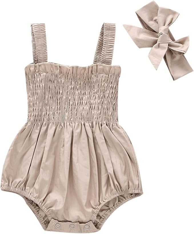 Newborn Baby Girl Bodysuit Sleeveless Halter Frill Romper One-piece Jumpsuit with Headband Summer Clothes Set