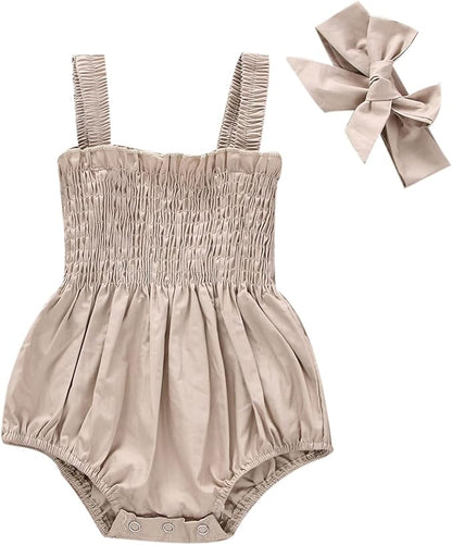 Newborn Baby Girl Bodysuit Sleeveless Halter Frill Romper One-piece Jumpsuit with Headband Summer Clothes Set