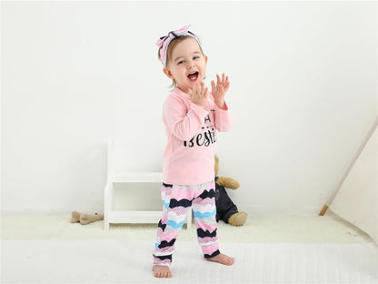 KuKitty 3Pcs Baby Girl Outfits Set Long Sleeve T-Shirt Tops Flowers Pants with Headband