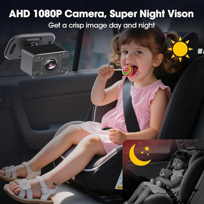 7" Baby Car Camera AHD 1080P Baby Monitor with CarPlay & Android Auto, Ultra Night Vision Car Camera for Baby w 150° Wide Angle Invisible Infrared Lights, Alternative to Rear Facing Mirrors
