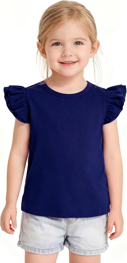 12M-14Y Toddler Baby Girls T Shirt Solid Color Blouse Ruffle Top Cotton Casual Tees Plain Shirt