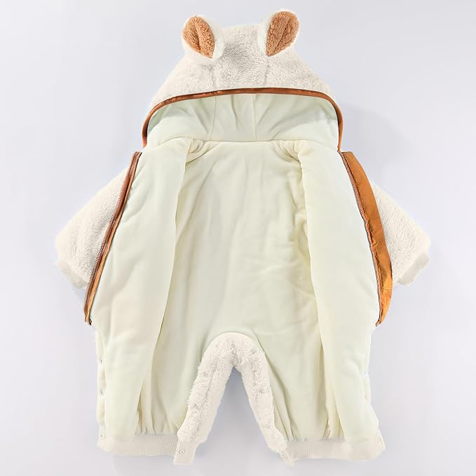 JiAmy Baby Fleece Snowsuit Newborn Hooded Winter Outfits Infant Boys Girls Hooded Zipper Jumpsuit Romper