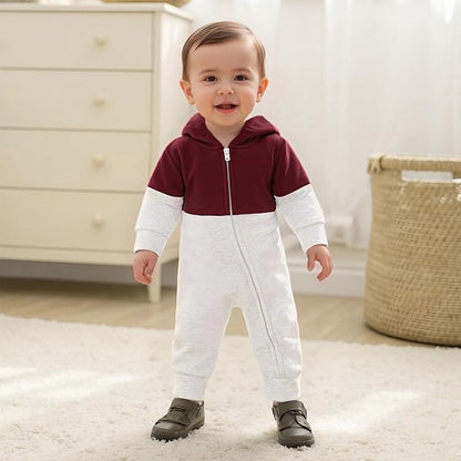 Newborn Baby Boy Fall Outfit Romper Long Sleeve Hooded Contrast Color Zipper Onesie Jumpsuit Bodysuit Infant Clothes