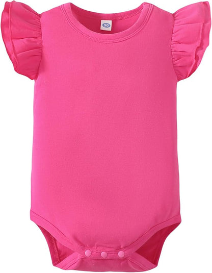 LYSMuch Baby Girls Ruffle Sleeves Bodysuit Infant Solid Color Top Jumpsuit