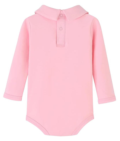 Teach Leanbh Infant Baby Polo Bodysuit Cotton Long Sleeve Pure Color Shirt 3-24 Months (Pink/Peter Pan Collar, 24 Months)