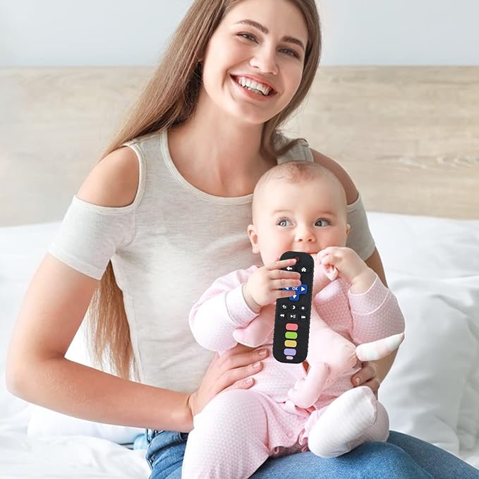 Fu Store Silicone Teething Toys for Infant Toddlers, Remote Control Shape Teethers for Babies Chew Toys, Relief Soothe Babies Gums Set, BPA Free Freezable Dishwasher and Refrigerator Safe (Rose Pink)