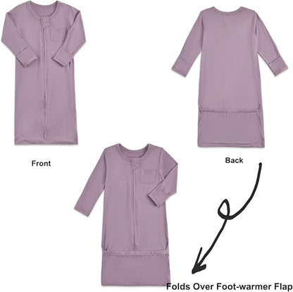 Aablexema Baby Nightgowns Rayon of Bamboo, 2Pcs Newborn Sleeper Gown with 2-way Zipper, Flip Mittens & Foot Cover