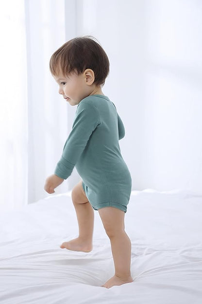 GUISBY Unisex Baby Rayon of Bamboo Snap Bodysuits, Long Sleeve with Mittens Cuffs Bodysuit