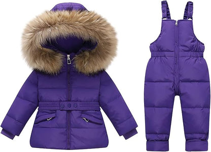 Kids 2 Piece Snowsuit Sets Girls Boys Winter Cute Hooded Puffer Jacket Snow Pants Snowboard Skiing Sets Insulated