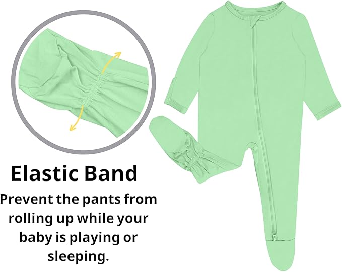 Baby Boy Footed Pajamas with Mittens,Rayon Made from Bamboo Sleepers, 2 Way Zipper Long Sleeve Pjs