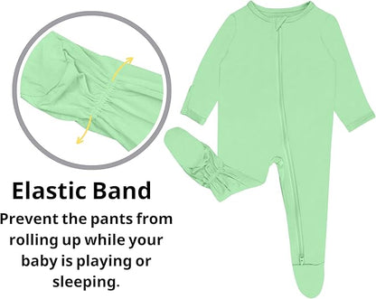 Baby Boy Footed Pajamas with Mittens,Rayon Made from Bamboo Sleepers, 2 Way Zipper Long Sleeve Pjs