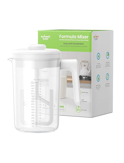 Electric Formula Pitcher, 36 oz Baby Formula Mixing Pitcher, Automatic Baby Formula Mixer, Bidirectional Stirring Breastmilk Pitcher, Locking Lid Smooth Formula Maker Milk Storage for Fridge（White)