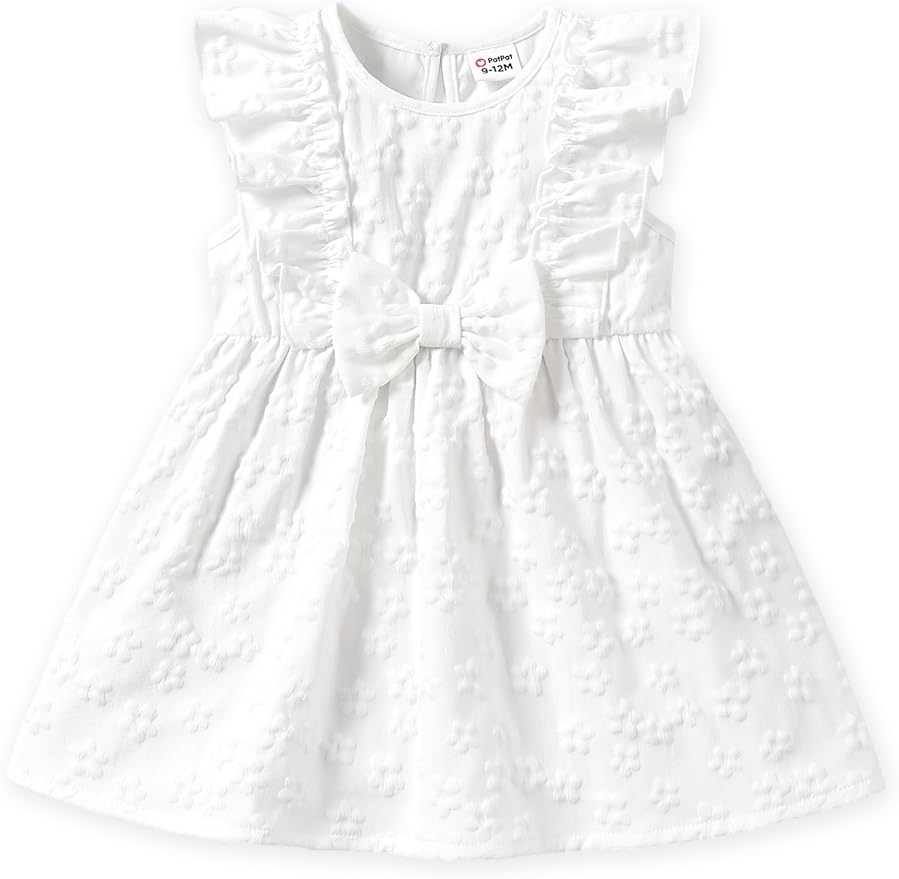 PATPAT Toddler Baby Girls Summer Dresses Spring Clothes Flower Sundress Ruffle Sleeve Bowknot 3-24 Months