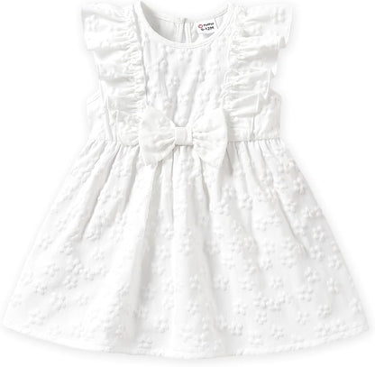 PATPAT Toddler Baby Girls Summer Dresses Spring Clothes Flower Sundress Ruffle Sleeve Bowknot 3-24 Months