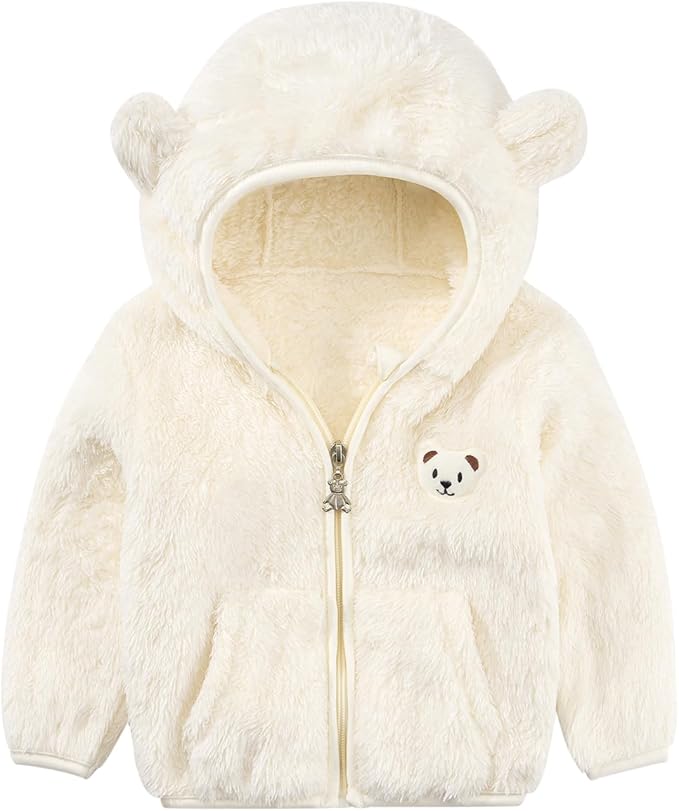 Baby Boys Girls Fleece Jackets Zip Up Hoodies Cute Bear Coats Fall Winter Fuzzy Jacket Newborn Boys Girls Outwear
