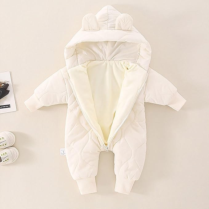 Infant Baby Padded Quilted Jumpsuit Cute Ears Hooded Puffer Jacket Coats Newborn Zip up Onesie Romper Winter Snowsuit