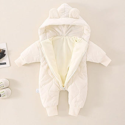 Infant Baby Padded Quilted Jumpsuit Cute Ears Hooded Puffer Jacket Coats Newborn Zip up Onesie Romper Winter Snowsuit