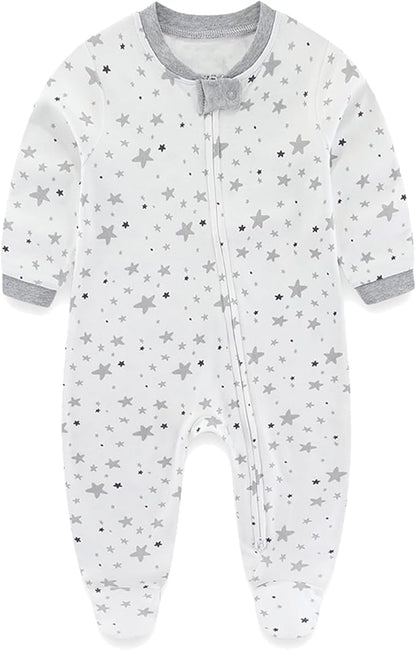 Baby Girls Boys Footed One-Piece Romper Cotton Long Sleeve Jumpsuit Zip Front Footie Romper 0-12 Month