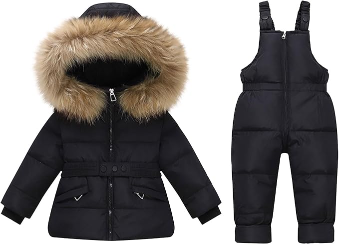 Kids 2 Piece Snowsuit Sets Girls Boys Winter Cute Hooded Puffer Jacket Snow Pants Snowboard Skiing Sets Insulated