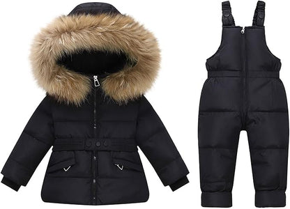 Kids 2 Piece Snowsuit Sets Girls Boys Winter Cute Hooded Puffer Jacket Snow Pants Snowboard Skiing Sets Insulated