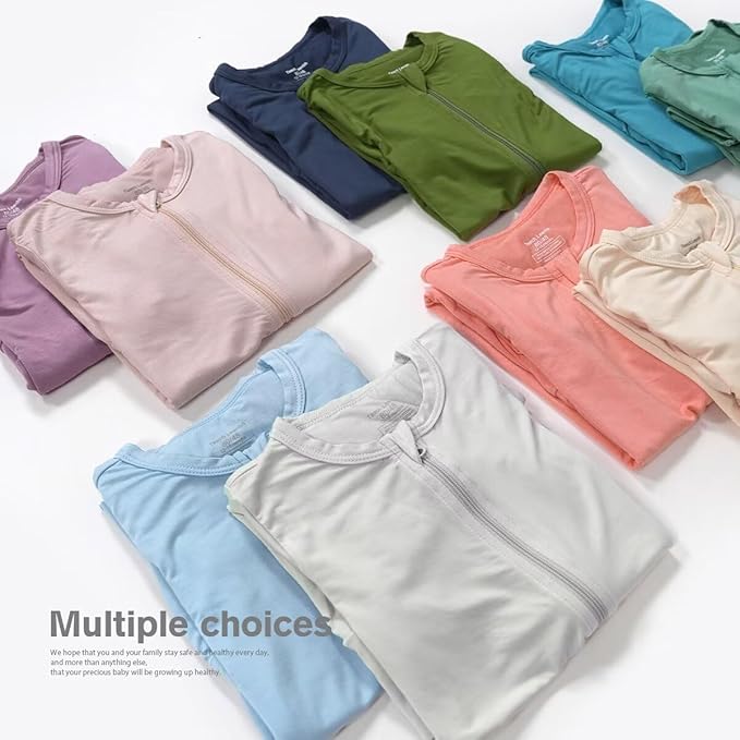 Teach Leanbh Baby Boys Girls 2 Pack Bamboo Viscose Pajamas with Mitten Cuffs 2 Way Zipper Long Sleeve Romper Sleep and Play