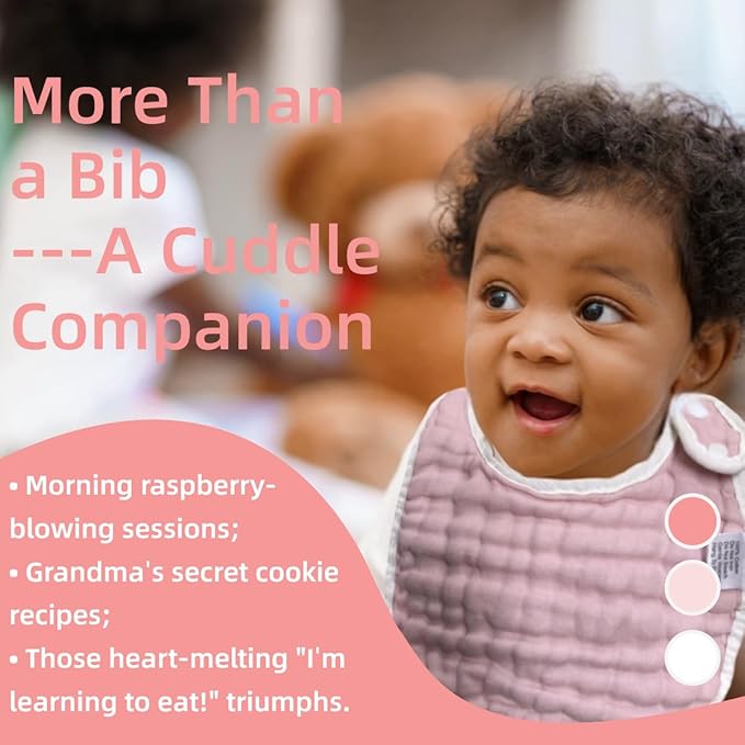 MUKIN Baby Muslin Bibs and Burp Cloths, 6 Pack, Soft Absorbent Cotton, Adjustable