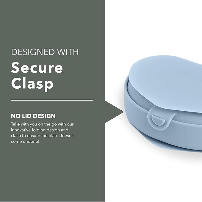 Miniware Baby Travel Plate with Suction - Foldable Silicone Baby Travel Essential to Promote Self-Feeding - Dishwasher Safe, BPA Free, Silicone Baby Plate For On The Go - Aquamarine Silifold