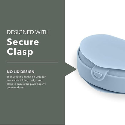 Miniware Baby Travel Plate with Suction - Foldable Silicone Baby Travel Essential to Promote Self-Feeding - Dishwasher Safe, BPA Free, Silicone Baby Plate For On The Go - Aquamarine Silifold