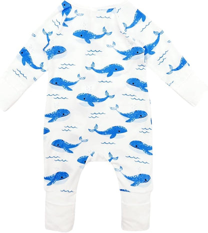 Bow Dream Bamboo Rayon Baby Boy Romper Footed Long Sleeve Footies Newborn Girl Clothes Footless with Zipper and Mitten Cuffs