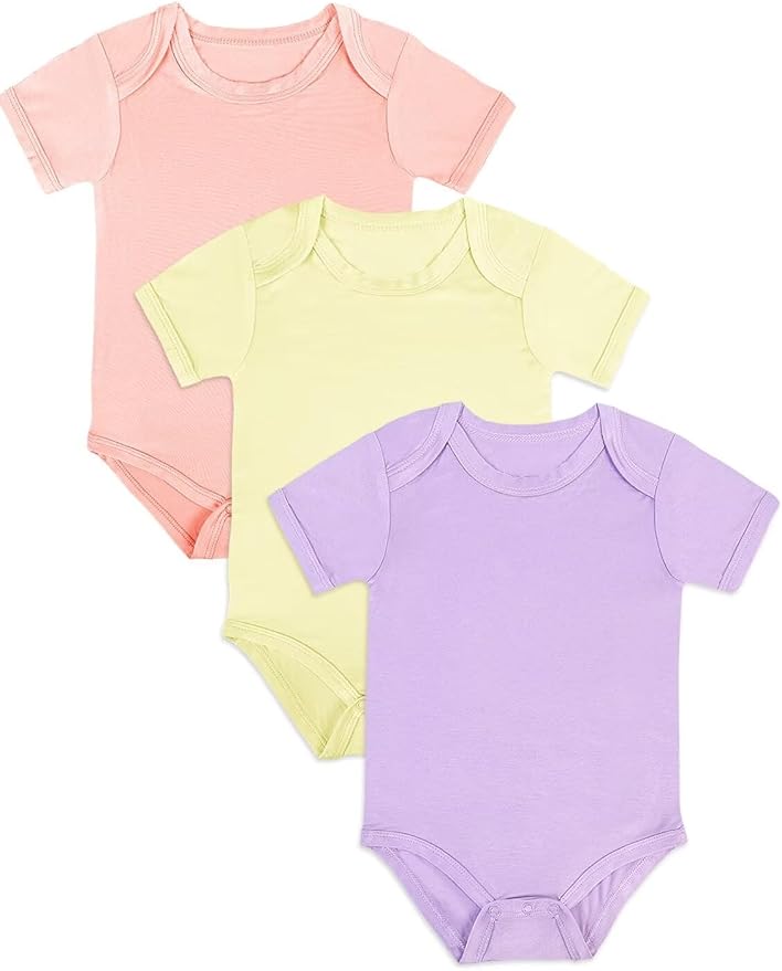Bamboo Rayon Baby Bodysuit,Short Sleeve Bodysuits Solid Color Outfits for Infant Boys Girls Soft Clothes