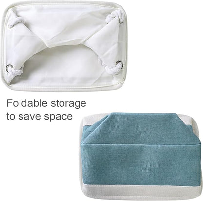 TheWarmHome Fabric Storage Bin with Handles,Storage Basket for Home Storage and Organization, Shelf Basket with Cover for Living Room Bedroom Closet（White & Green Medium 13.8L×9.8W×6.7H