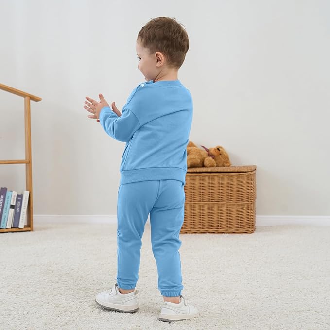 Fullfamous Baby and Toddler Boys 100% Cotton 2 Piece Long Sleeve Sweatshirt and Sweatpant Jogger Pants Set Newborn-4T