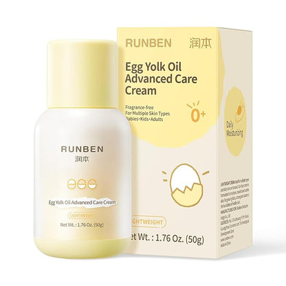 RUNBEN Baby Face Cream with Egg Yolk Oil, 48H Deep Moisturizing, Gentle & Non-Greasy Kids Face Lotion, Dry & Sensitive Skin Care for Baby, Fragrance-Free, 1.76 oz