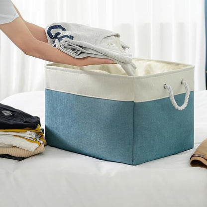 TheWarmHome Storage Bin for Shelves - Extra Jumbo 3 Pack 20.5L×15.7W×13.8H Storage Basket for Organizing, Fabrin Storage cubes with Drawstring Cover for Living Room Bedroom Decor Closet（White & Green