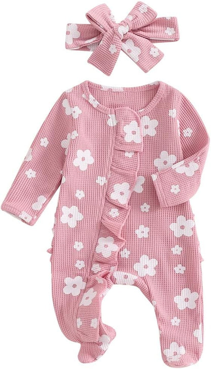 Newborn Baby Girl Fall Winter Outfits Clothes Knit Jumpsuit Ruffle Romper Newborn Coming Home Outfit for Baby Girl